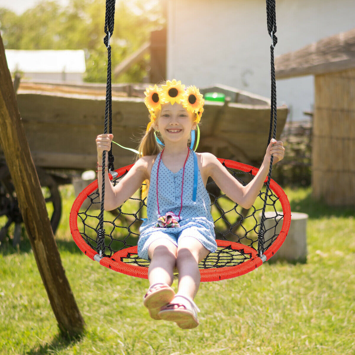 Web Net Hanging Swing Chair Tree Set-Orange