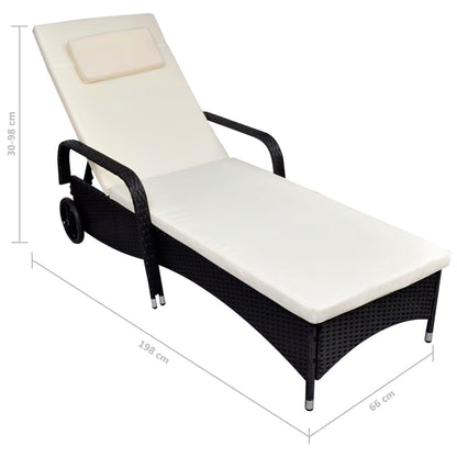 Sun Lounger with Wheels Poly Rattan Black