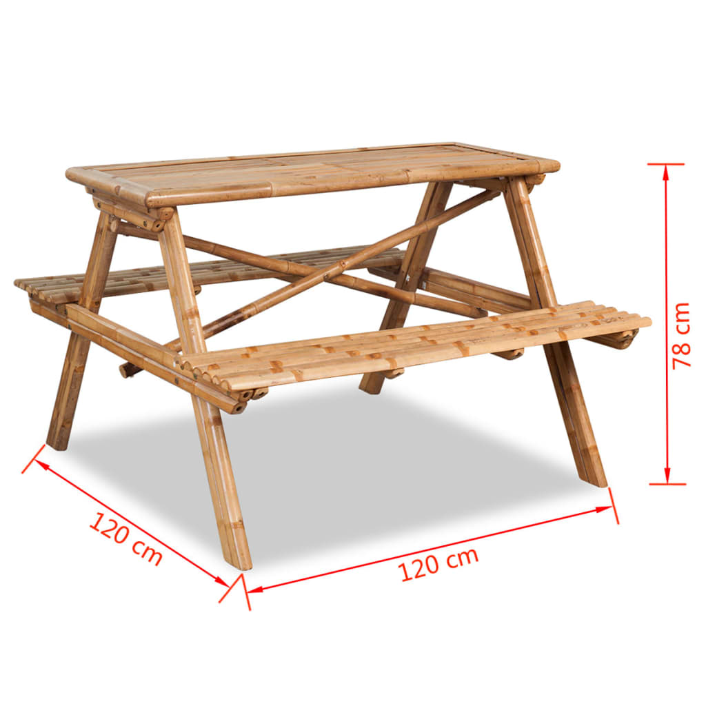 Picnic Table 120x120x78 cm Bamboo