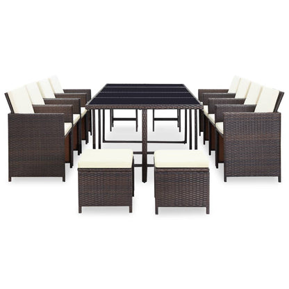 13 Piece Outdoor Dining Set with Cushions Poly Rattan Brown