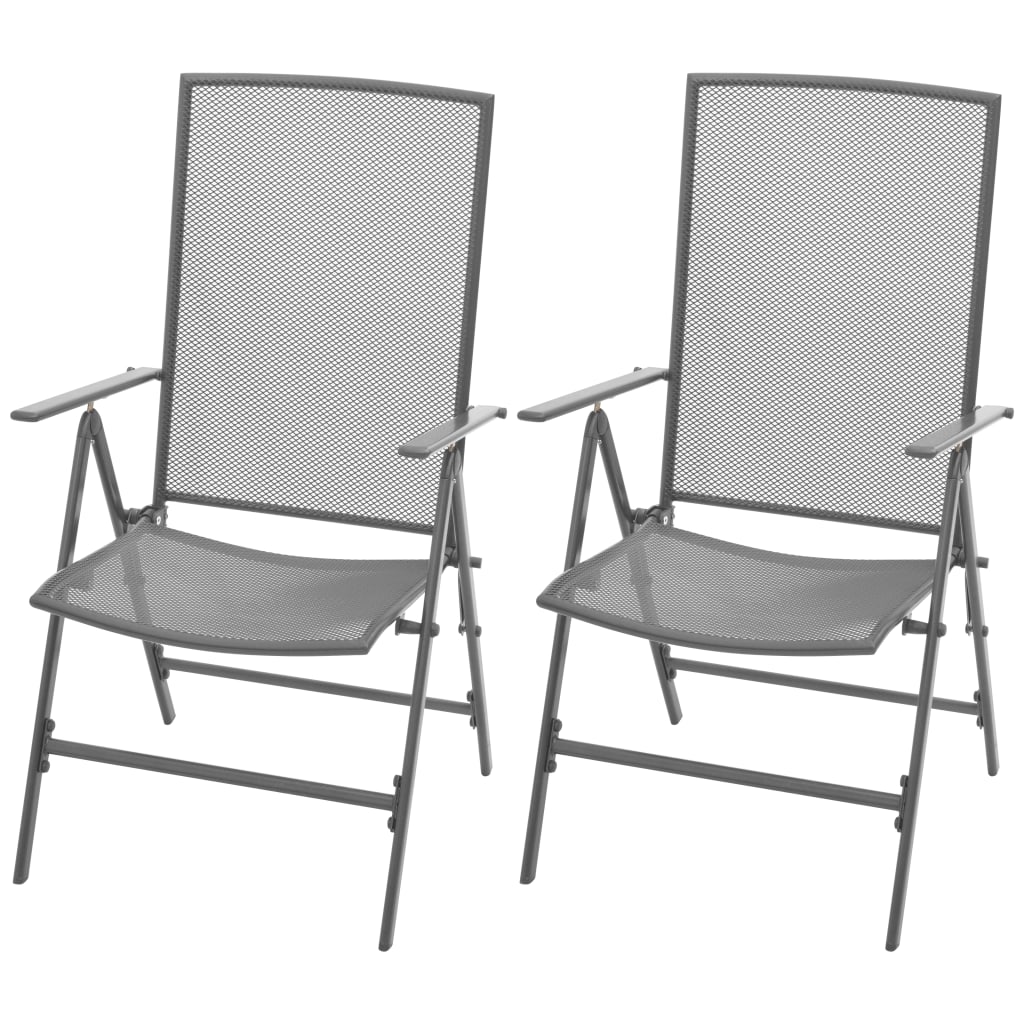 3 Piece Bistro Set with Folding Chairs Steel Anthracite