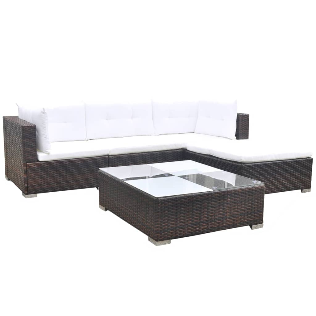 5 Piece Garden Lounge Set with Cushions Poly Rattan Brown