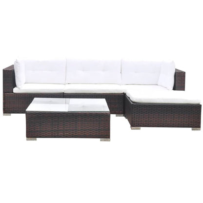 5 Piece Garden Lounge Set with Cushions Poly Rattan Brown