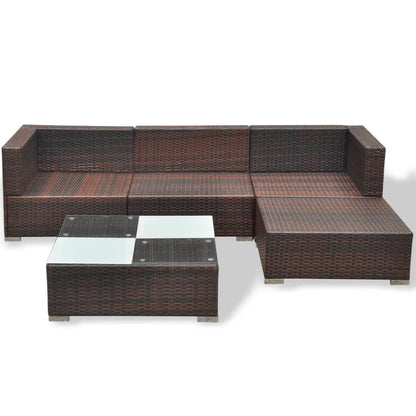 5 Piece Garden Lounge Set with Cushions Poly Rattan Brown