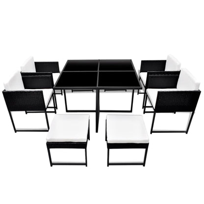 9 Piece Outdoor Dining Set with Cushions Poly Rattan Black