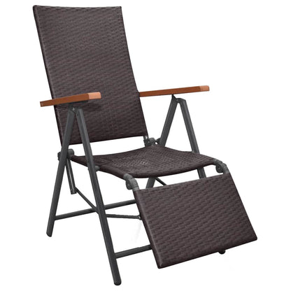 Reclining Deck Chair Poly Rattan Brown