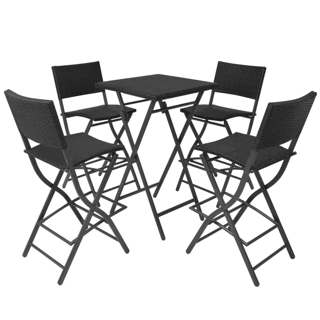 5 Piece Folding Outdoor Dining Set Steel Poly Rattan Black