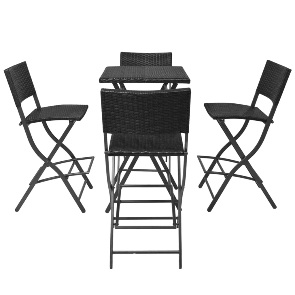 5 Piece Folding Outdoor Dining Set Steel Poly Rattan Black