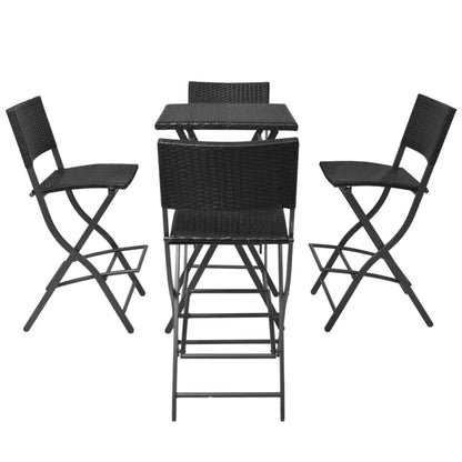 5 Piece Folding Outdoor Dining Set Steel Poly Rattan Black