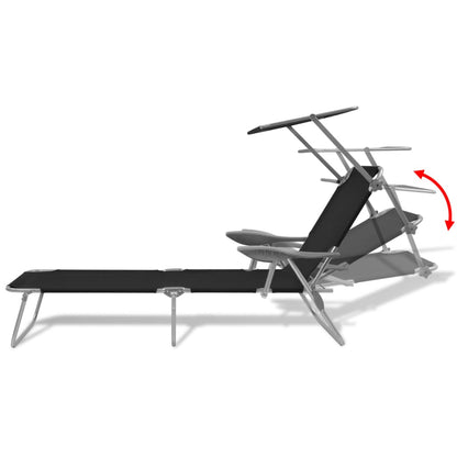 Sun Lounger with Canopy Steel Black