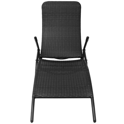 Folding Sun Lounger Poly Rattan Black