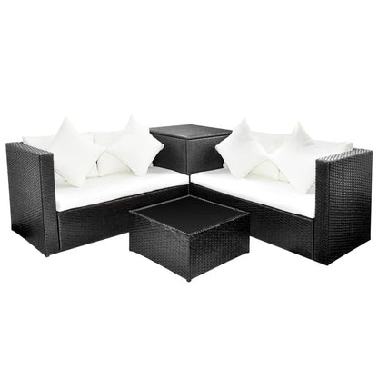 4 Piece Garden Lounge Set with Cushions Poly Rattan Black