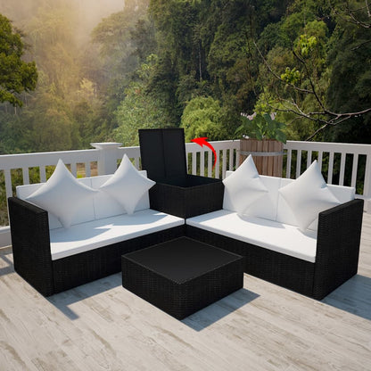 4 Piece Garden Lounge Set with Cushions Poly Rattan Black