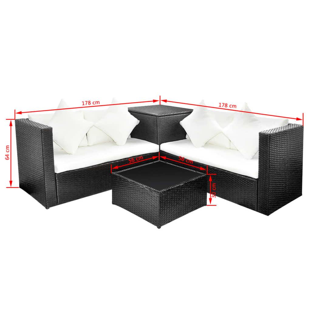 4 Piece Garden Lounge Set with Cushions Poly Rattan Black