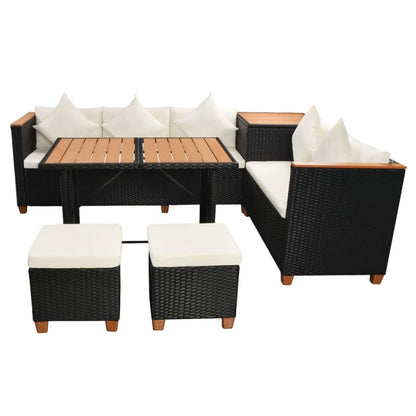 7 Piece Garden Lounge Set with Cushions Poly Rattan Black