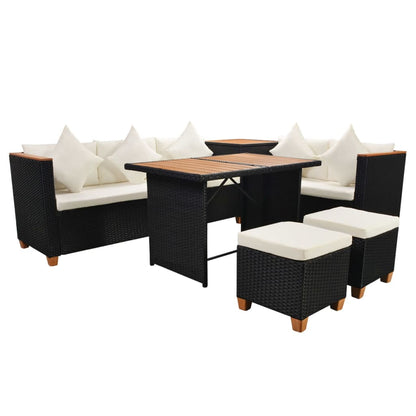 7 Piece Garden Lounge Set with Cushions Poly Rattan Black