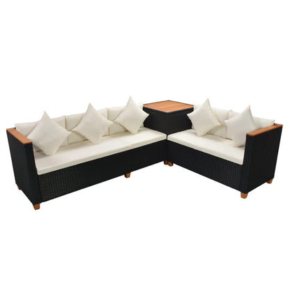 7 Piece Garden Lounge Set with Cushions Poly Rattan Black