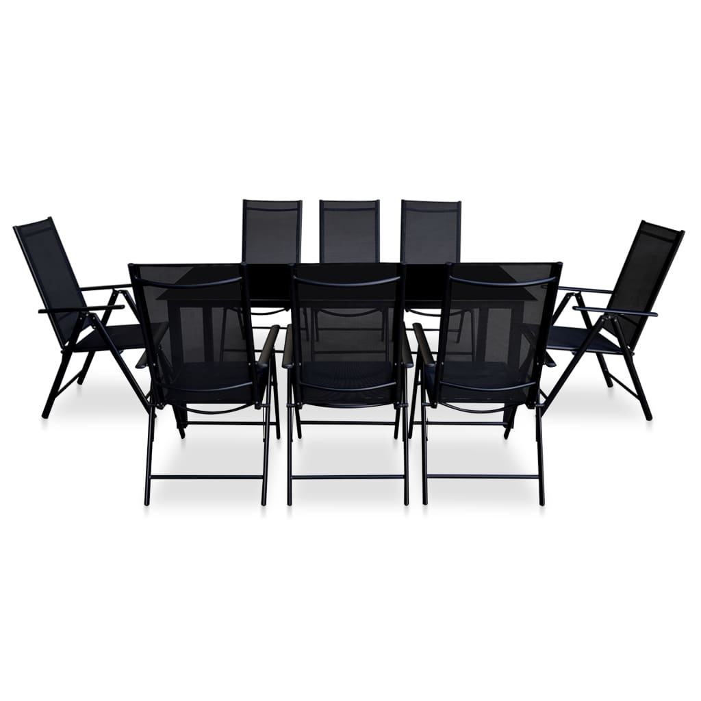 9 Piece Folding Outdoor Dining Set Aluminium Black