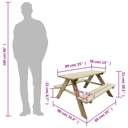 Kid's Picnic Table 89 x 89.6 x 50.8 cm Pinewood