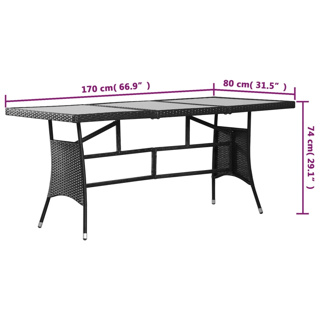 Garden Table Black 170x80x74 cm Poly Rattan