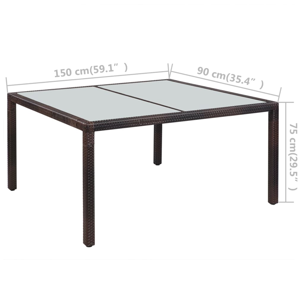 Garden Table 150x90x75 cm Brown Poly Rattan and Glass