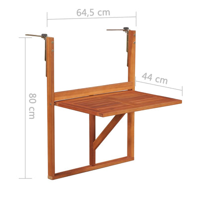 Hanging Balcony Table 64.5x44x80 cm Solid Acacia Wood