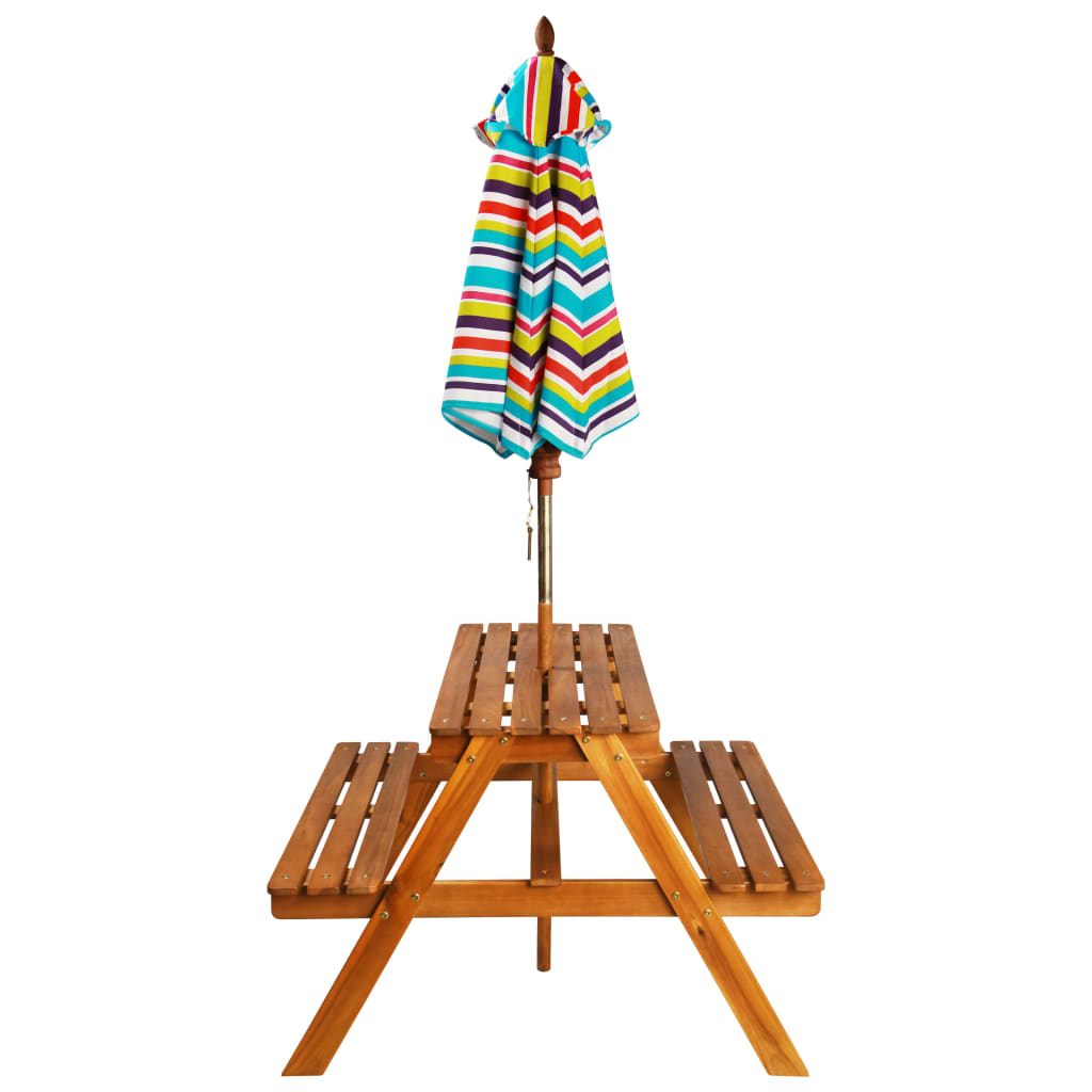 Kids Picnic Table with Parasol 79x90x60 cm Solid Acacia Wood