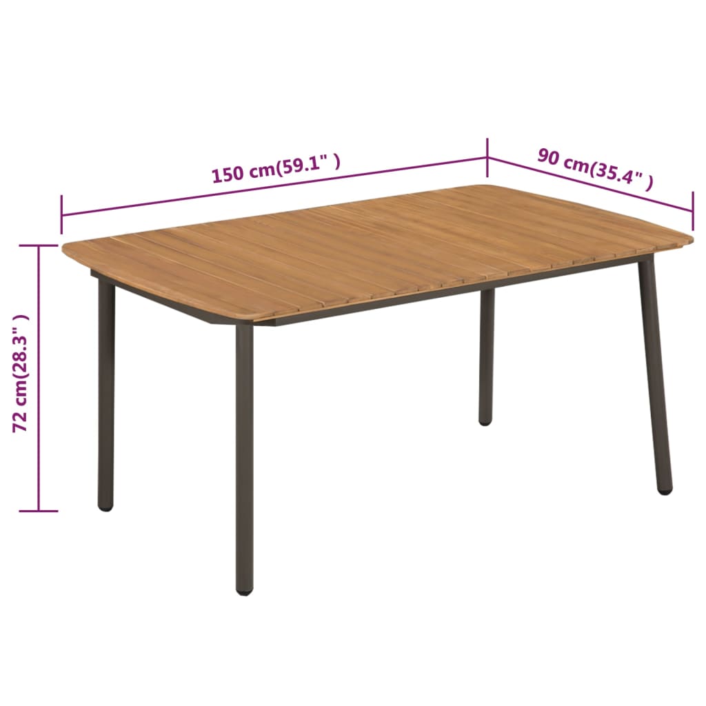 Garden Table 150x90x72cm Solid Acacia Wood and Steel