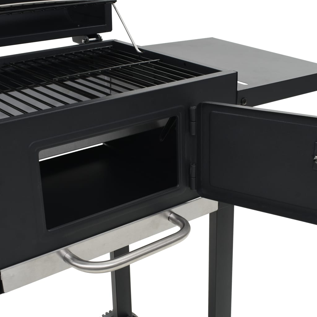 Charcoal-Fueled BBQ Grill with Bottom Shelf Black