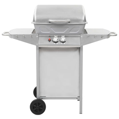 Gas BBQ Grill with 2 Cooking Zones Silver Stainless Steel