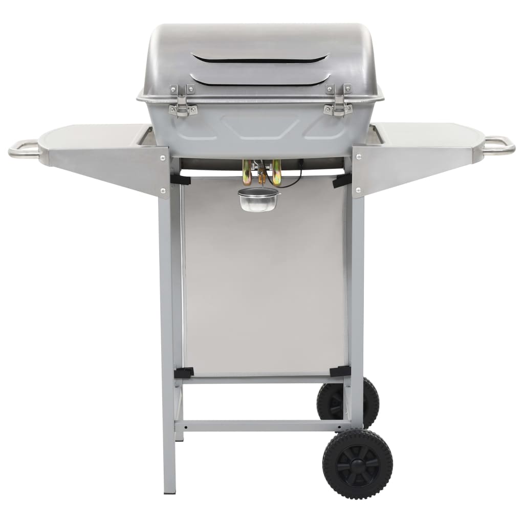 Gas BBQ Grill with 2 Cooking Zones Silver Stainless Steel