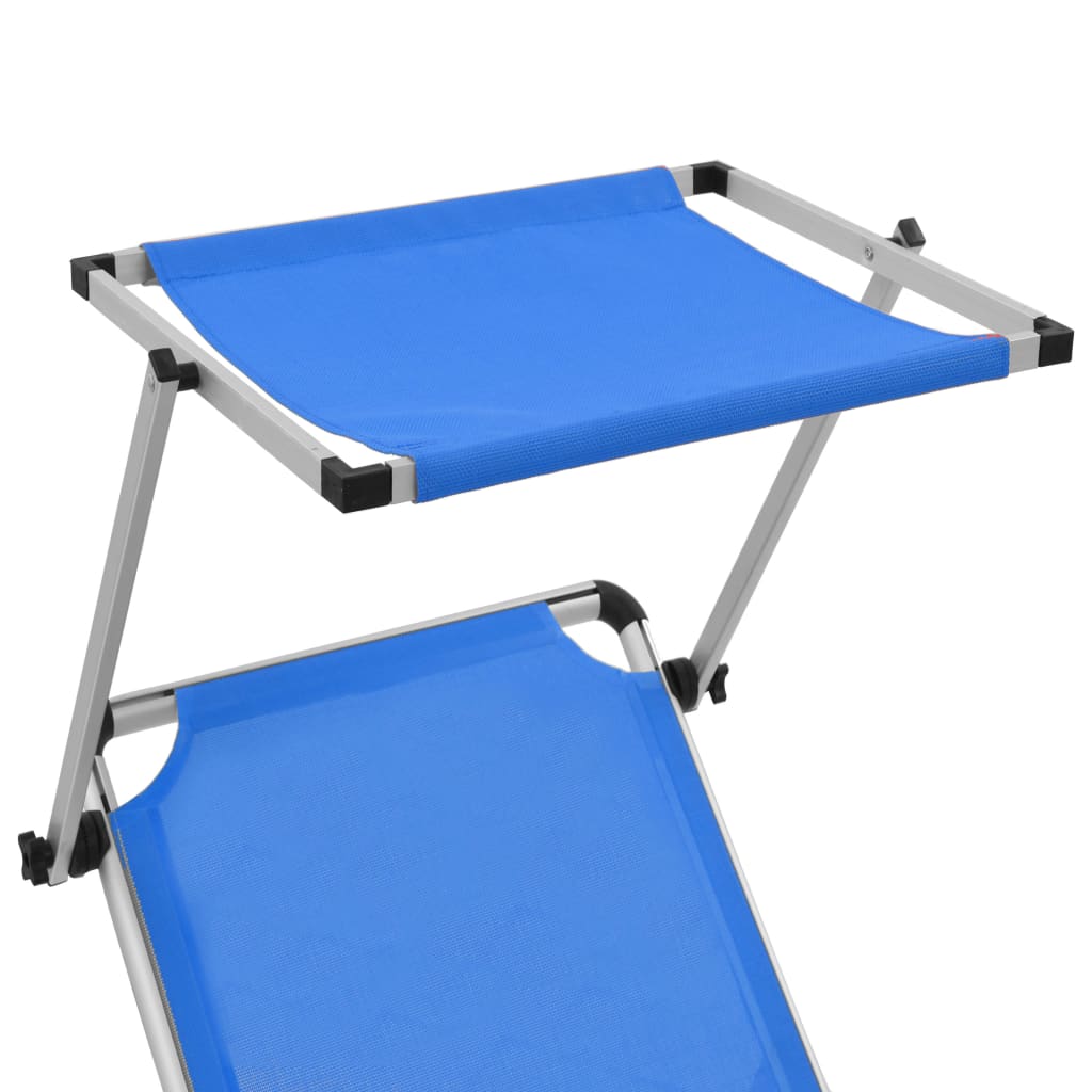 Folding Sun Lounger with Roof Aluminium and Textilene Blue