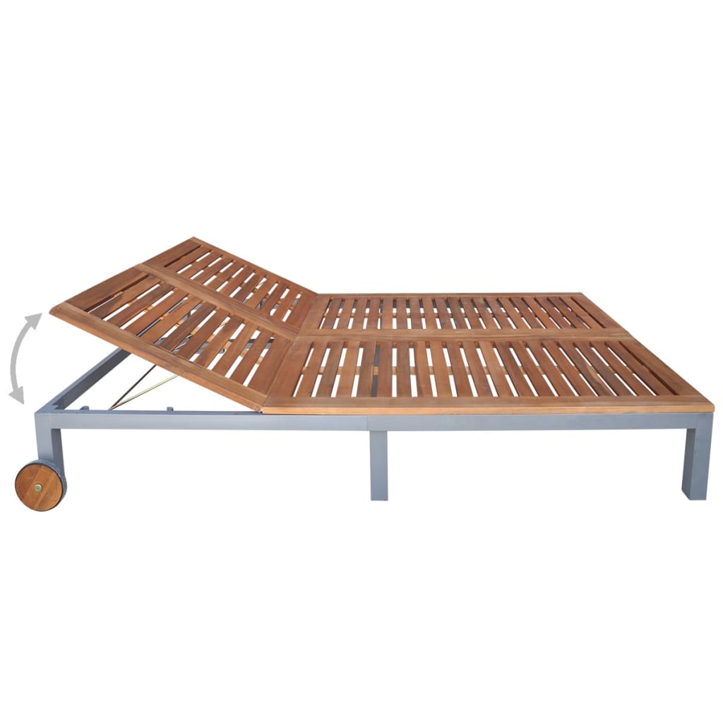 Double Sun Lounger Solid Acacia Wood