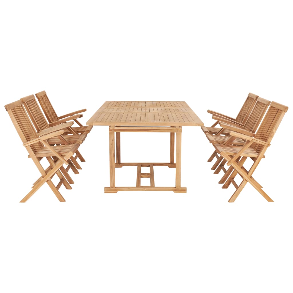 7 Piece Outdoor Dining Set 150-200x100x75 cm Solid Teak Wood