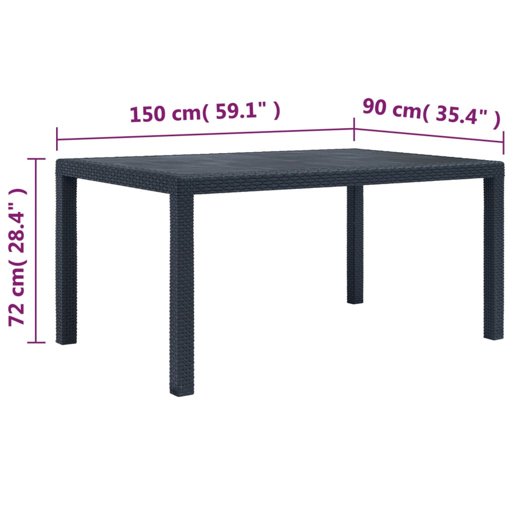 Garden Table Anthracite 150x90x72 cm Plastic Rattan Look