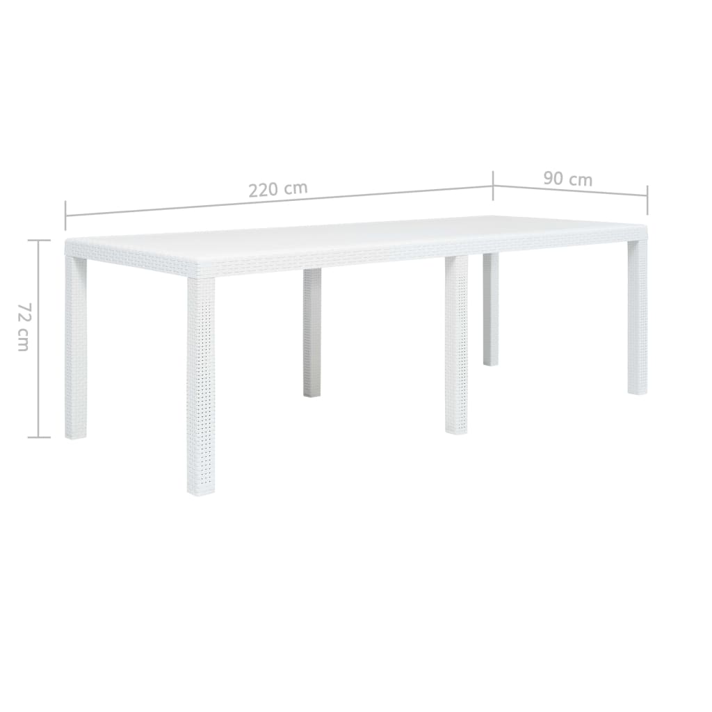 Garden Table White 220x90x72 cm Plastic Rattan Look