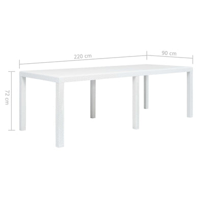 Garden Table White 220x90x72 cm Plastic Rattan Look