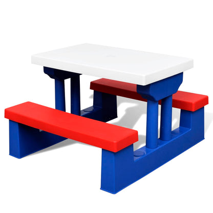 Kids' Picnic Table with Benches and Parasol Multicolour