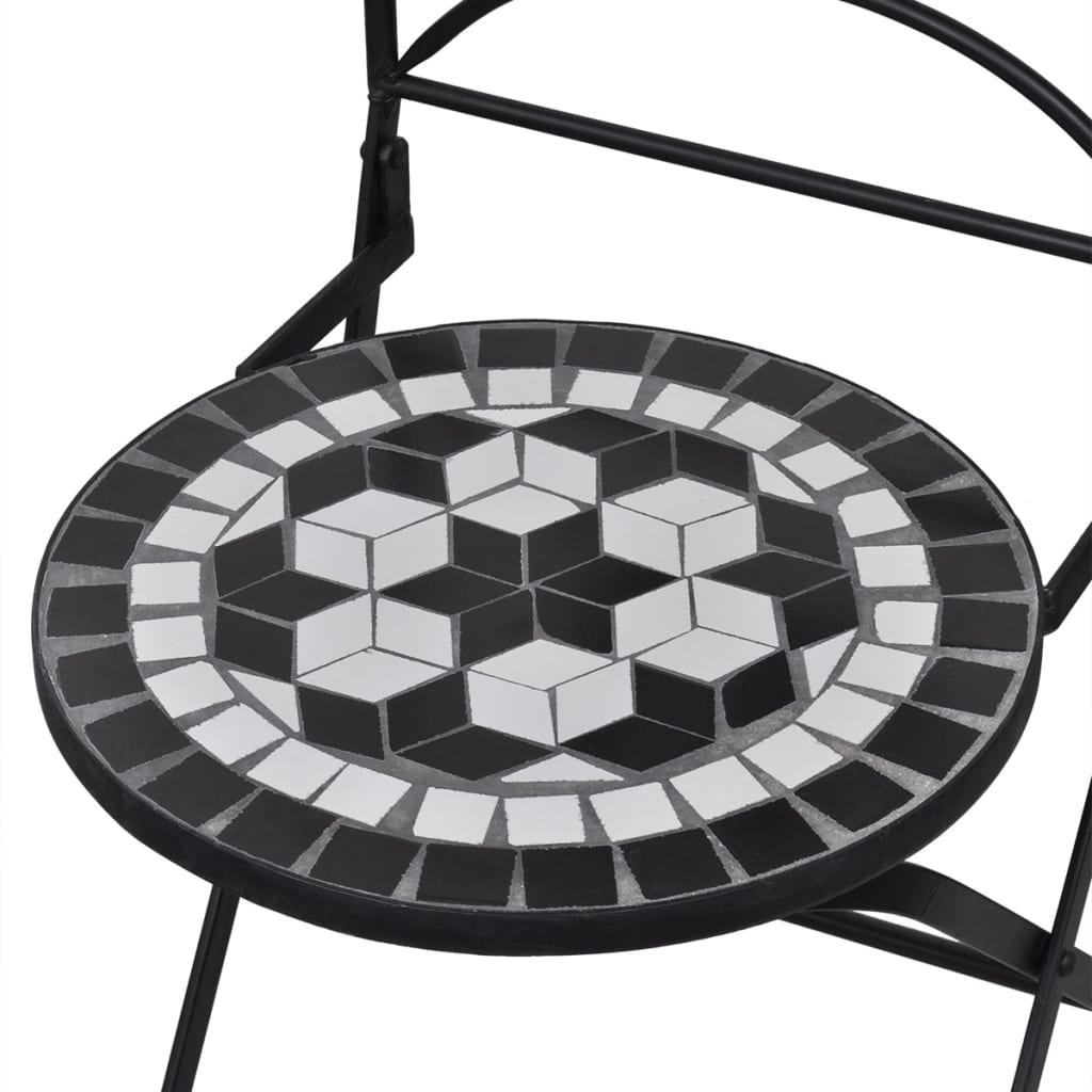 3 Piece Bistro Set Ceramic Tile Black and White