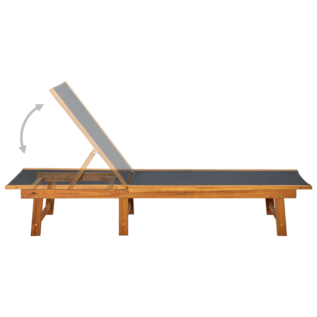 Sun Lounger with Table Solid Acacia Wood and Textilene