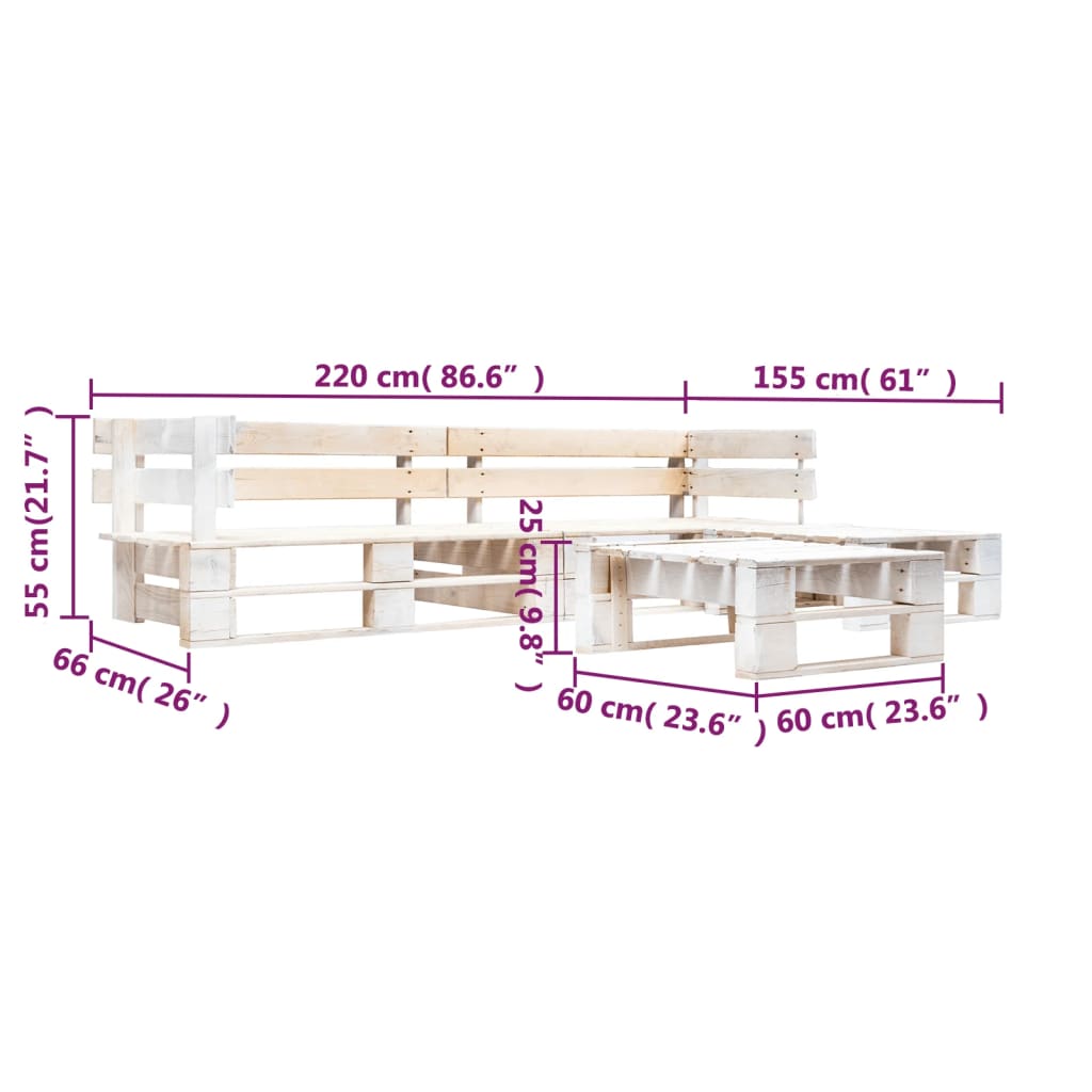 4 Piece Garden Pallet Lounge Set Wood White