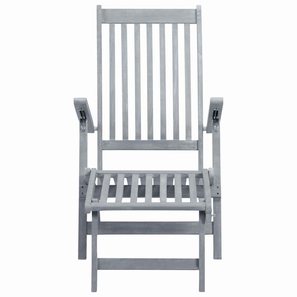 Outdoor Deck Chair with Footrest Grey Wash Solid Acacia Wood