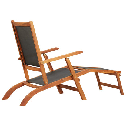 Outdoor Deck Chair Solid Acacia Wood and Textilene