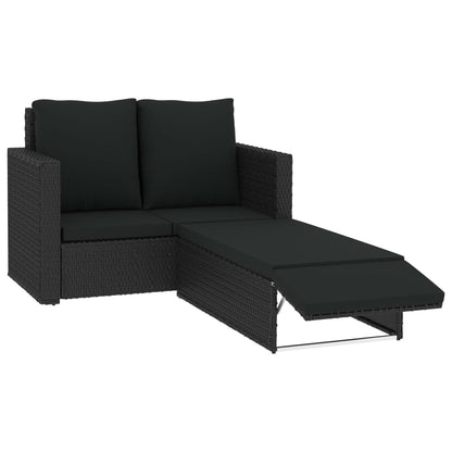 2 Piece Garden Lounge Set with Cushions Poly Rattan Black