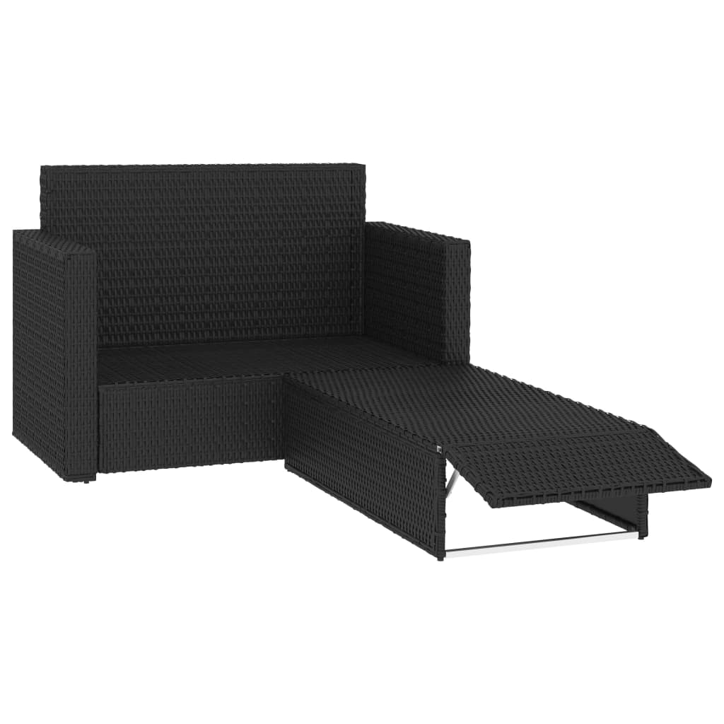 2 Piece Garden Lounge Set with Cushions Poly Rattan Black