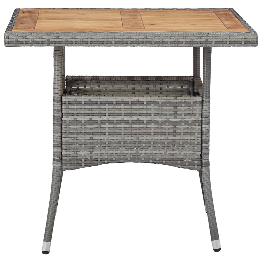 Outdoor Dining Table Grey Poly Rattan and Solid Acacia Wood