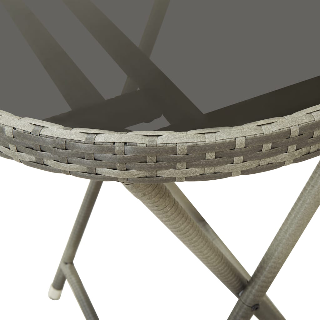 Tea Table Grey 60 cm Poly Rattan and Tempered Glass