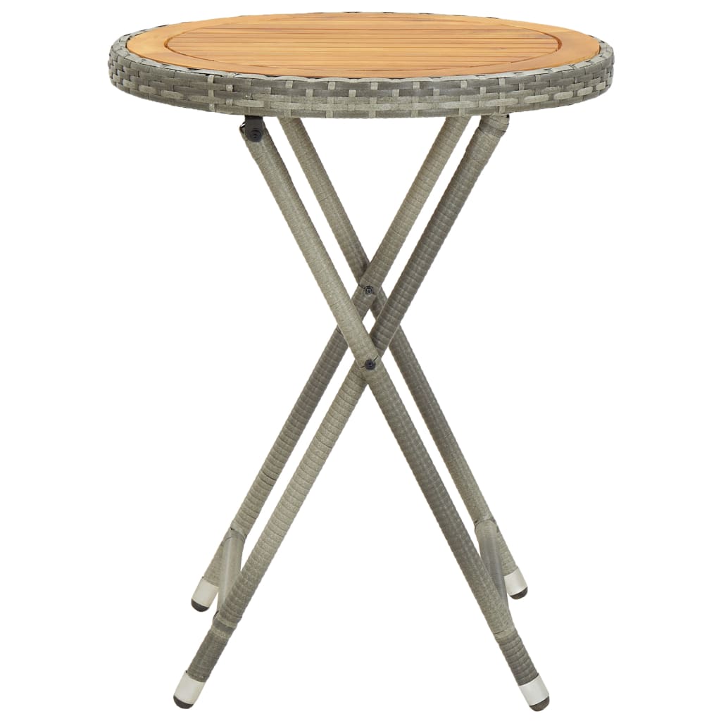 Tea Table Grey 60 cm Poly Rattan and Solid Acacia Wood