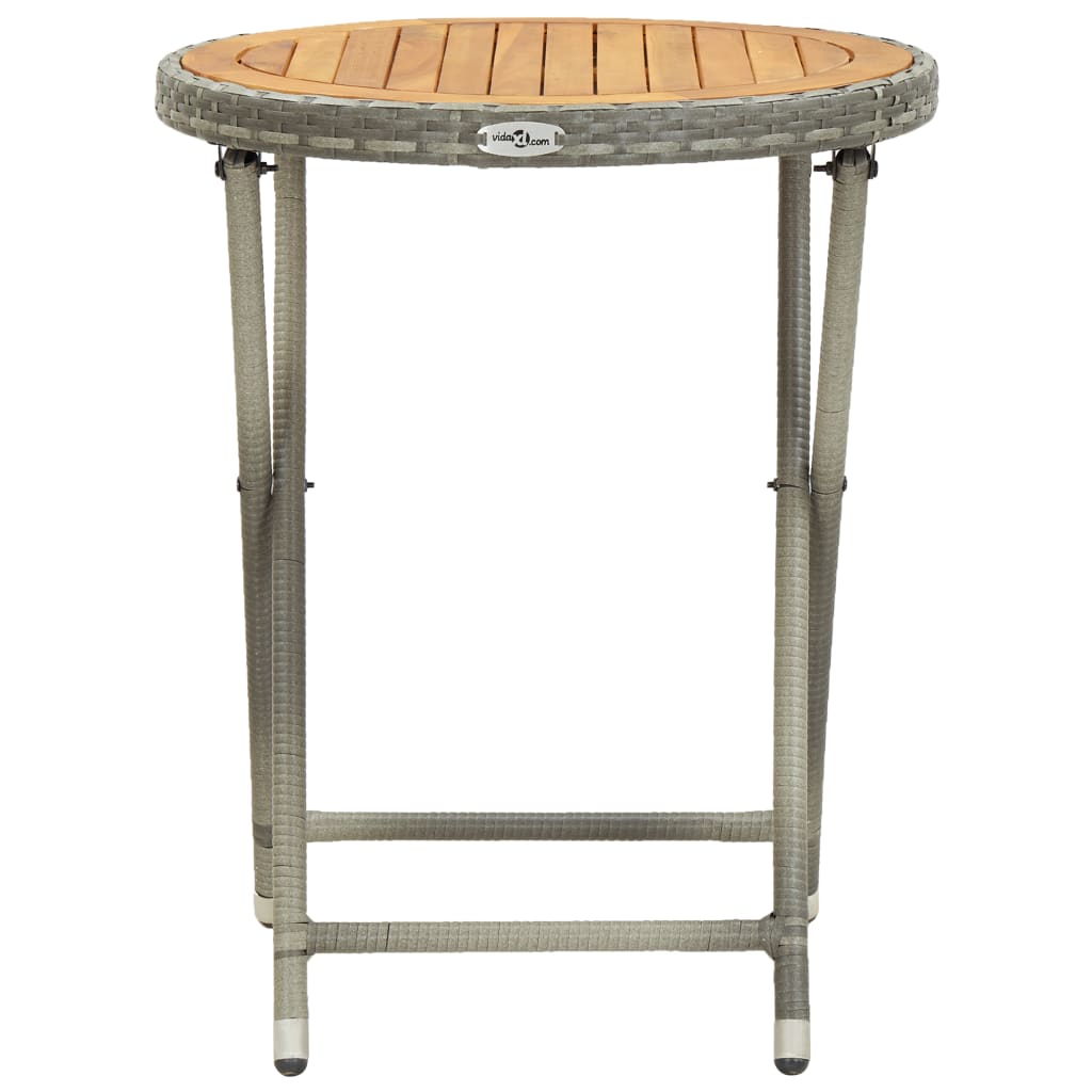 Tea Table Grey 60 cm Poly Rattan and Solid Acacia Wood