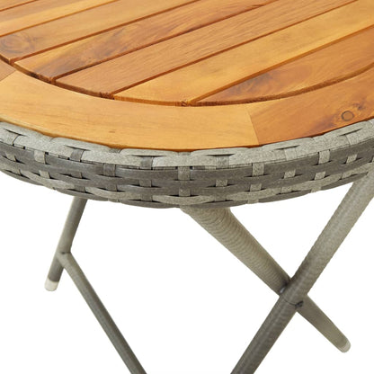 Tea Table Grey 60 cm Poly Rattan and Solid Acacia Wood